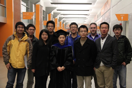 Picture of 2011 PhD graduation of Dr. Lang Chen and Dr. Yanzhu "Kelly" Ye